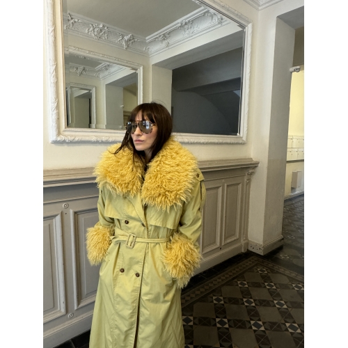 Faux Fur Trench Coat Yellow